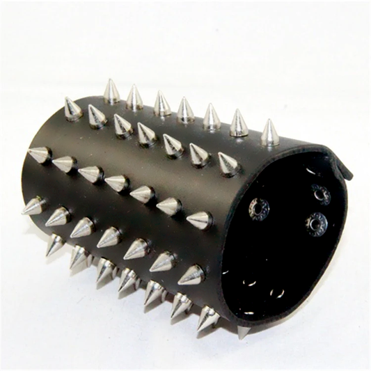 Black Leather And Metal Spike Bracelet