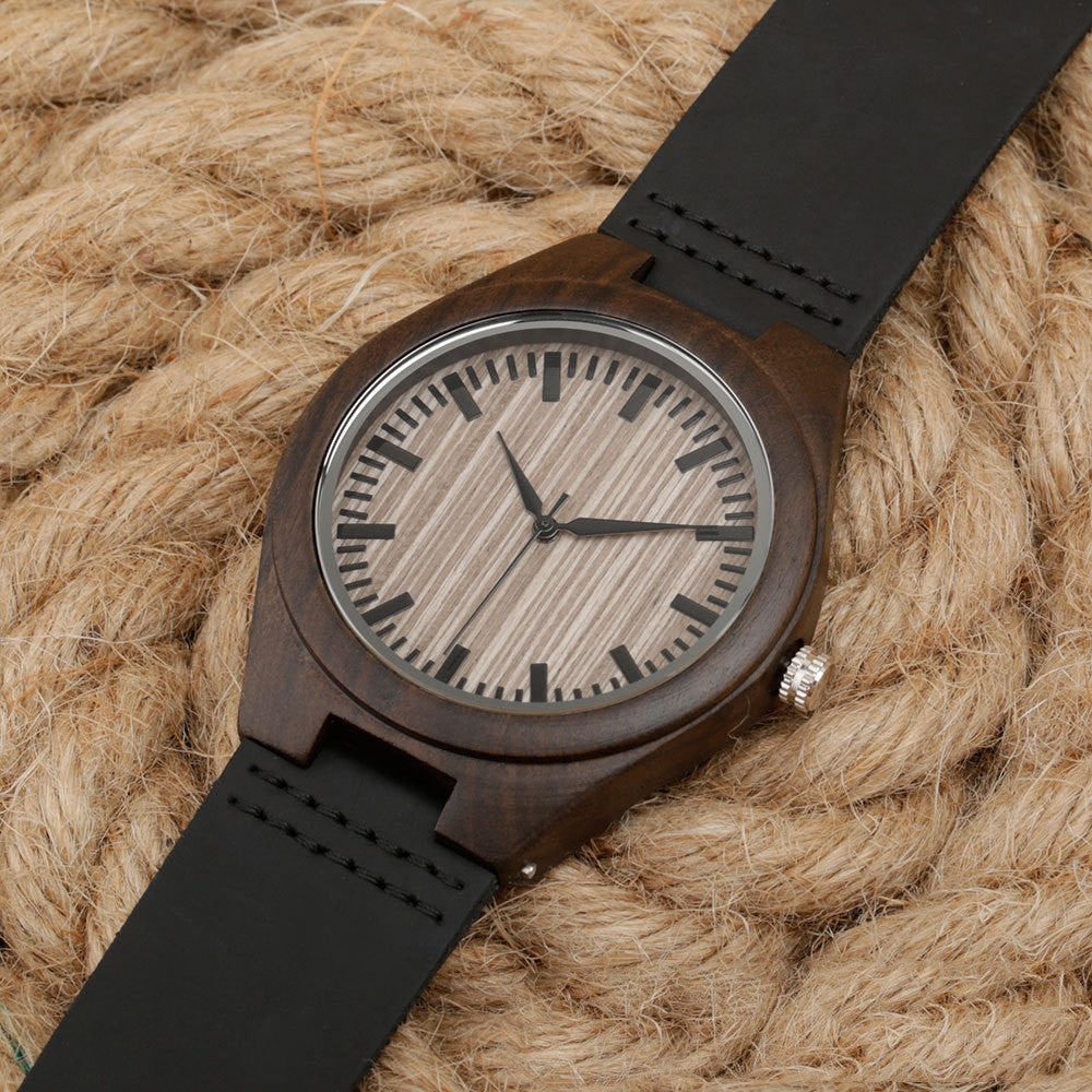 Brown Dial Wood Case Back Lettering Watch