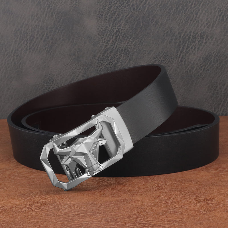 Bull Head Belt Men's Leather Automatic Buckle Without Holes