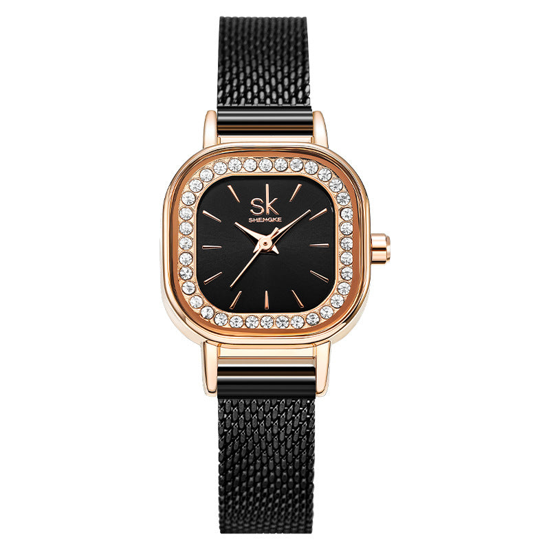 Watch Women's Square Mesh Belt With Diamond Watch