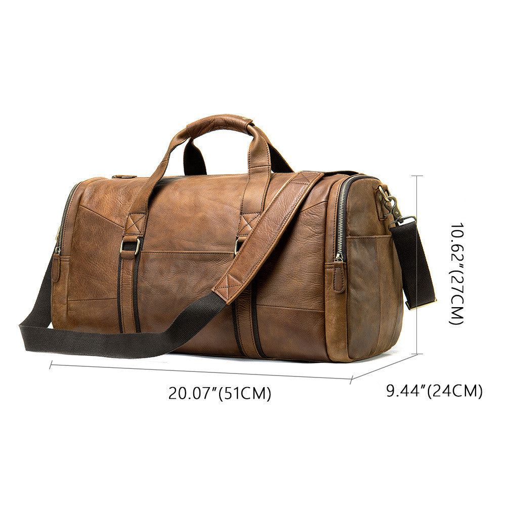 Genuine Leather Men's Business Travel Handbag Top Layer Cowhide One-Shoulder Travel Bag Duffel Bag