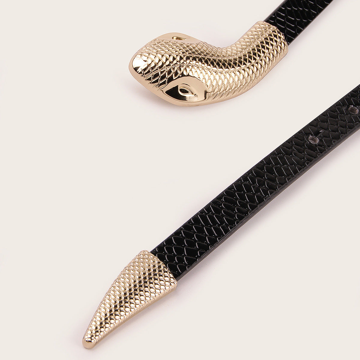 Mirror Patent Leather Snakeskin Snap Belt