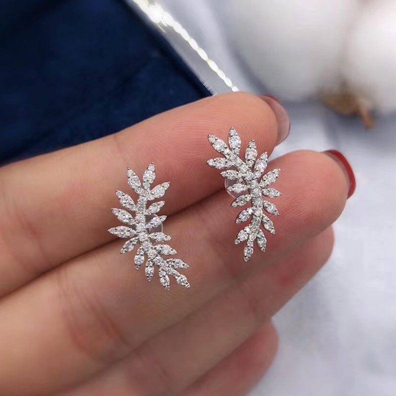 Temperament Celebrity Style Feather Zircon Earrings