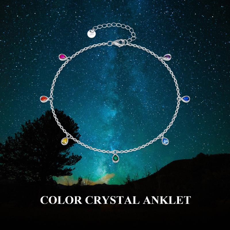 Anklets For Women Sterling Silver Multi Color Oval Rainbow Anklet Bracelets Fashion Jewelry Gifts For Women Teen Girls Friend Birthday