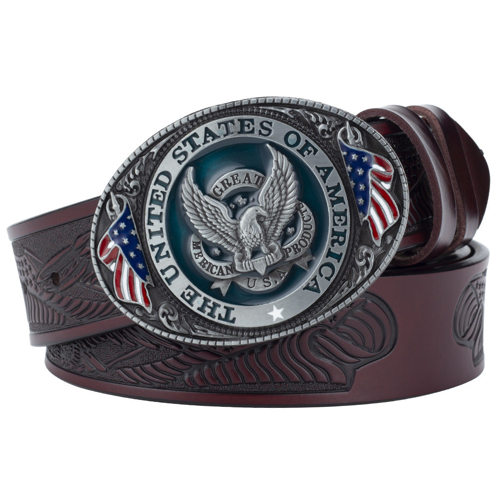 Eagle Buckle Genuine Leather Belt - Unisex, Patriotic, And Fashionable