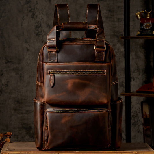 Men's Retro Crazy Horse Leather Backpack