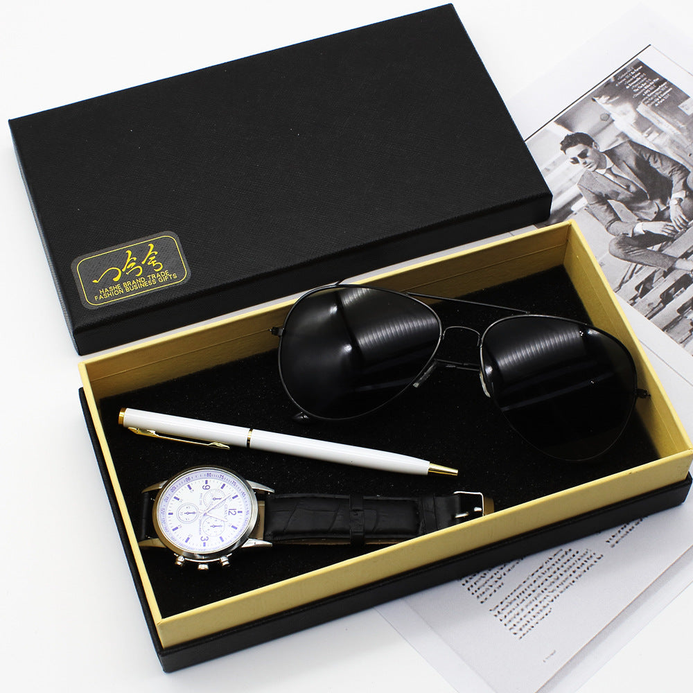 Elegant Men’s Accessory Set With Watch, Pen, And Sunglasses