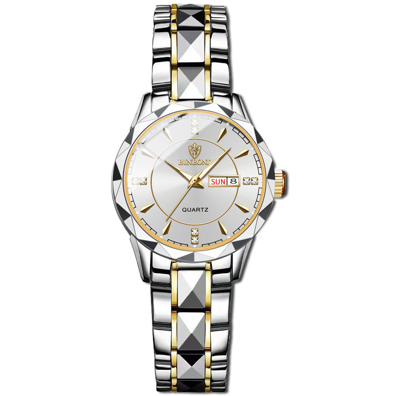 Waterproof Tungsten Steel Calendar Quartz Watch - Choices for Men & Women