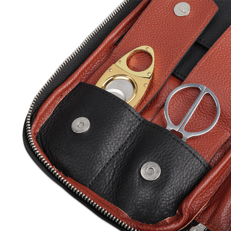 Leather Cigar Bag Carry-On Travel Portable Moisturizing Cigar Case