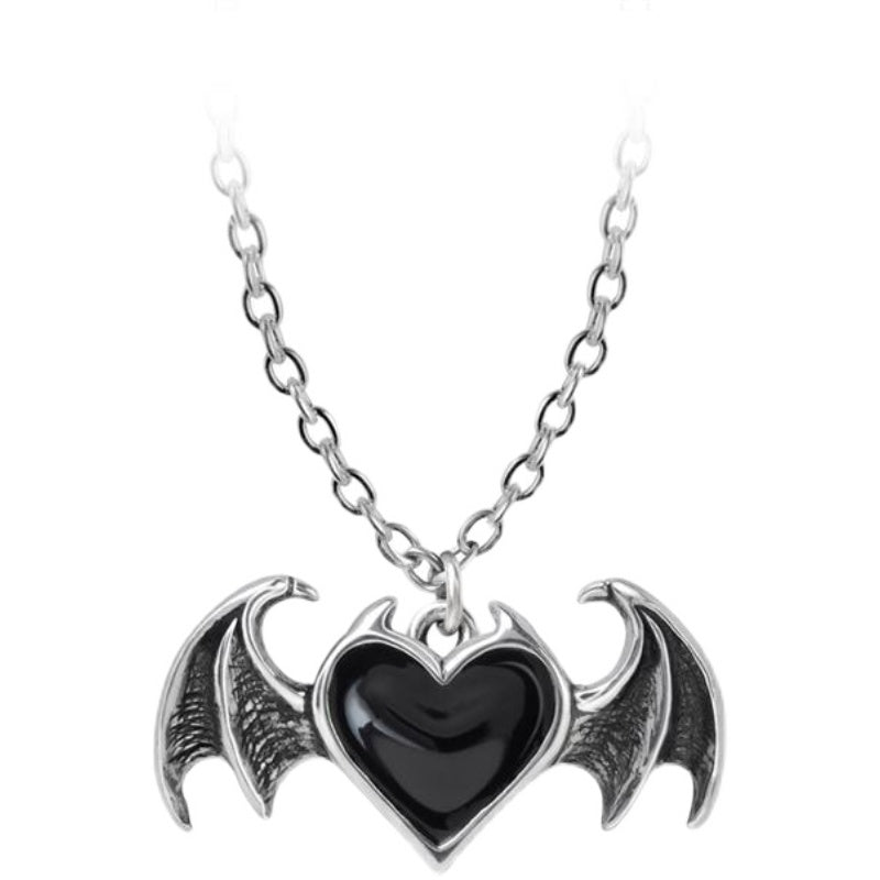 Women's Black Devil Heart Wings Necklace