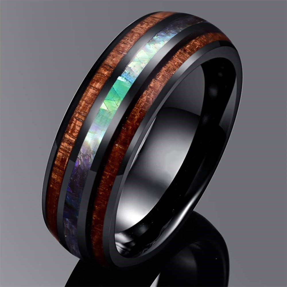 Rose Gold Wood Grain Shell Titanium Steel Ring