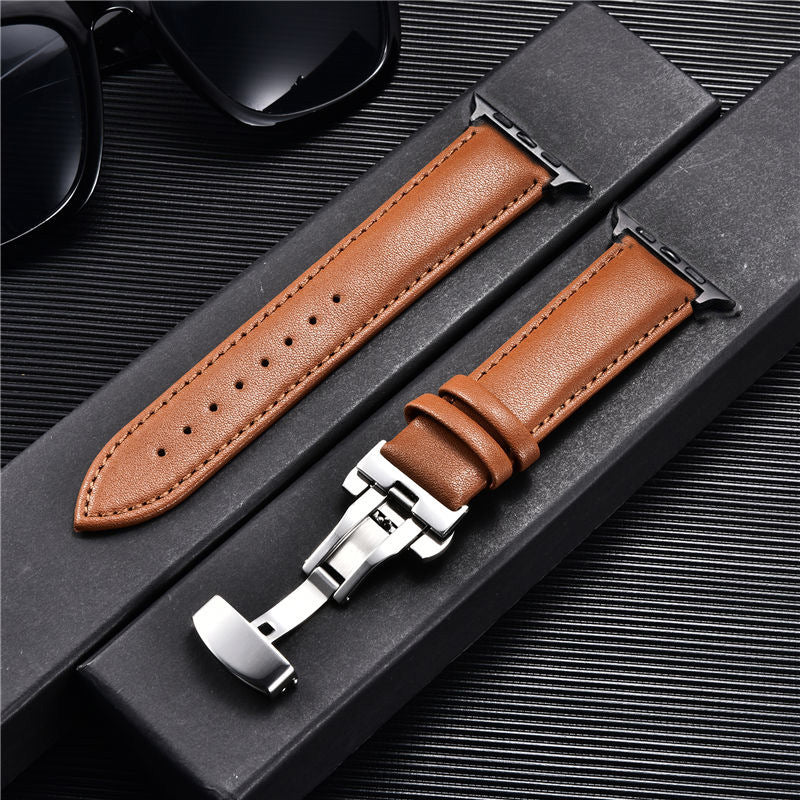 Suitable For Watch First Layer Leather Butterfly Buckle Strap