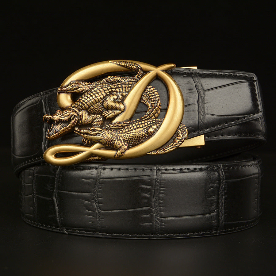 Beltcrocodile Buckle Men Belt Real Cowhide Automatic Buckle Casual