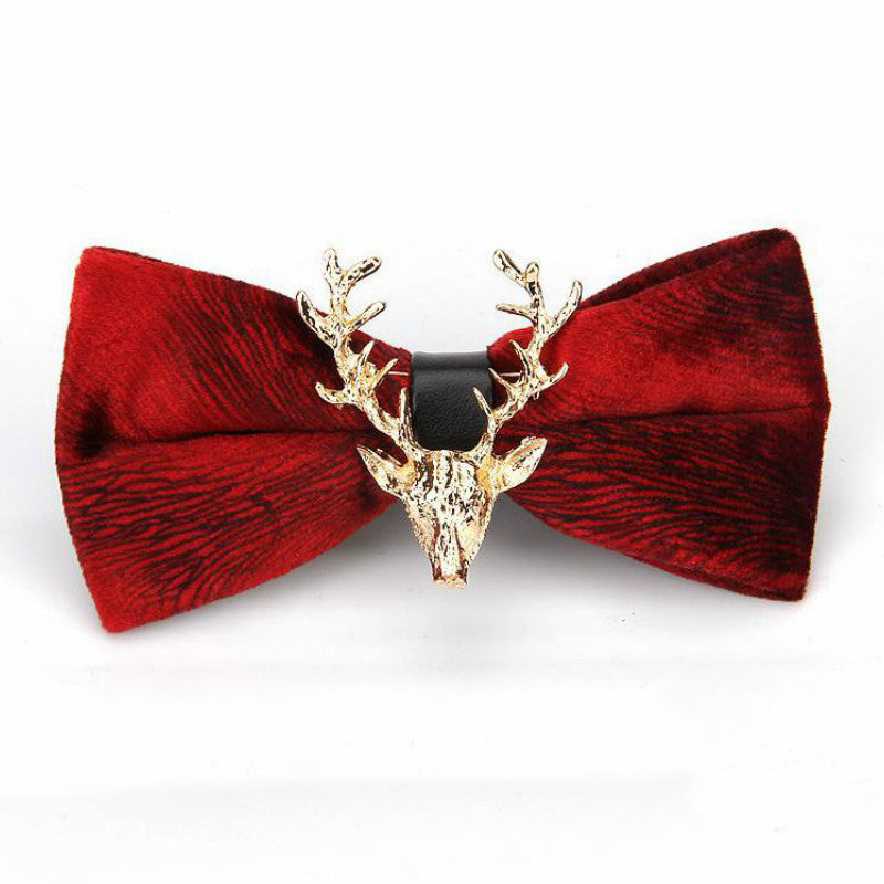 Gold Velvet Christmas Elk Head Wedding Bow Tie