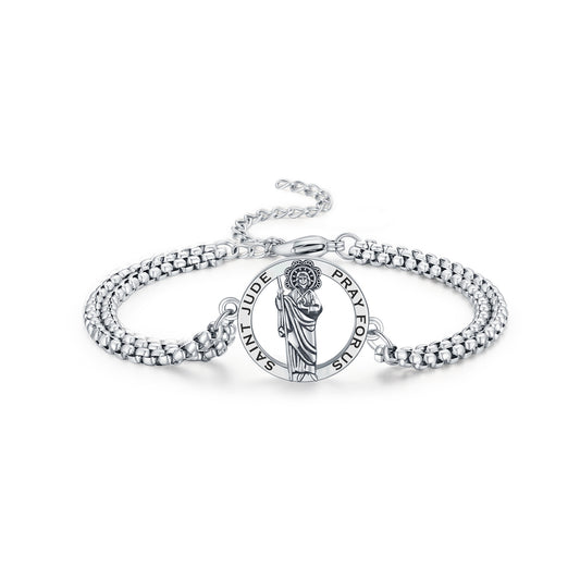 Saint Jude Bracelet With Link Chain In 925 Sterling Silver