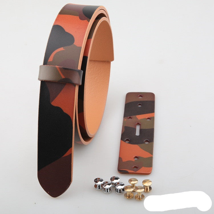 Camouflage Vegetable Tanned Leather Semi-Finished Belt Strip Without Hole Belt Strip