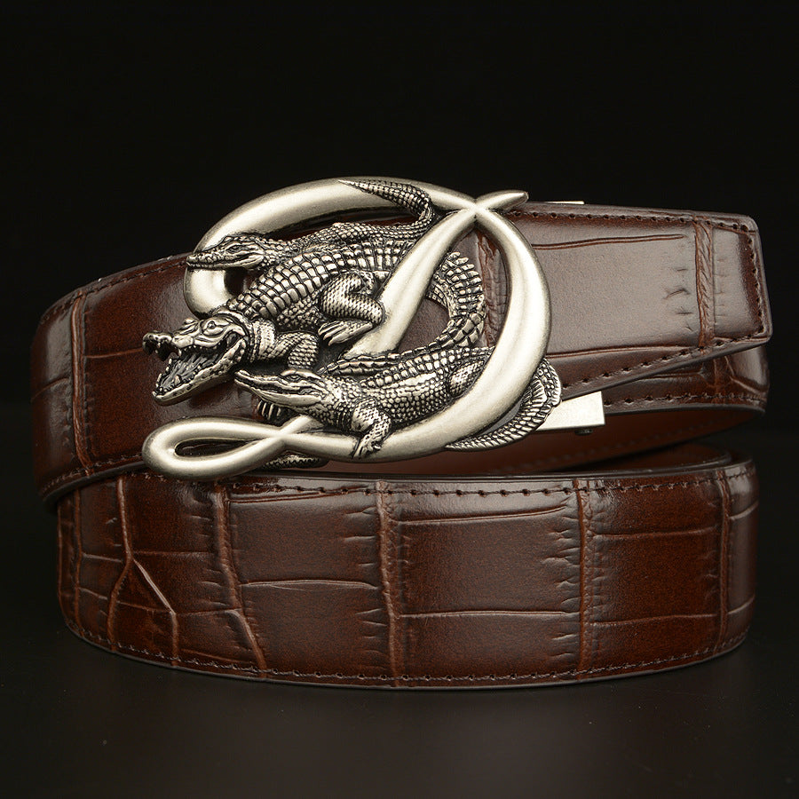 Beltcrocodile Buckle Men Belt Real Cowhide Automatic Buckle Casual