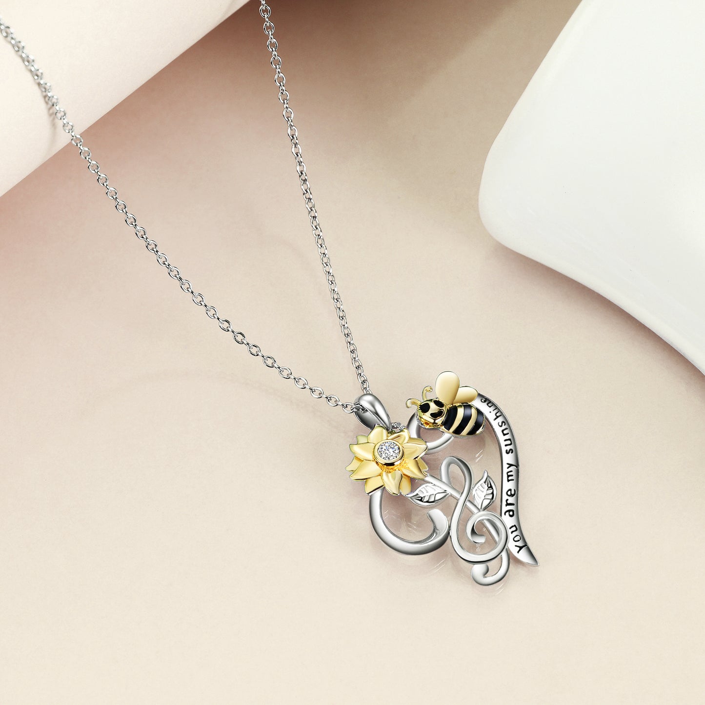 Bee Necklace Sterling Silver Sunflower Necklace You Are My Sunshine Sunflower Flower Pendant Jewelry For Women