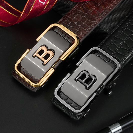 Automatic Buckle Genuine Leather Belt For Middle-Aged And Young People