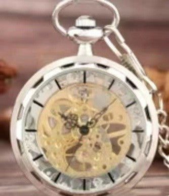 Bronze Transparent Bottom Glossy Semi-Automatic Mechanical Pocket Watch