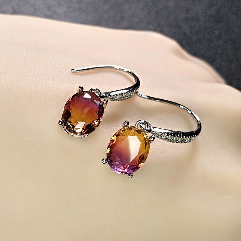 European Luxury Amethyst Celebrity Style Purple And Yellow Gradient Gemstone Earrings