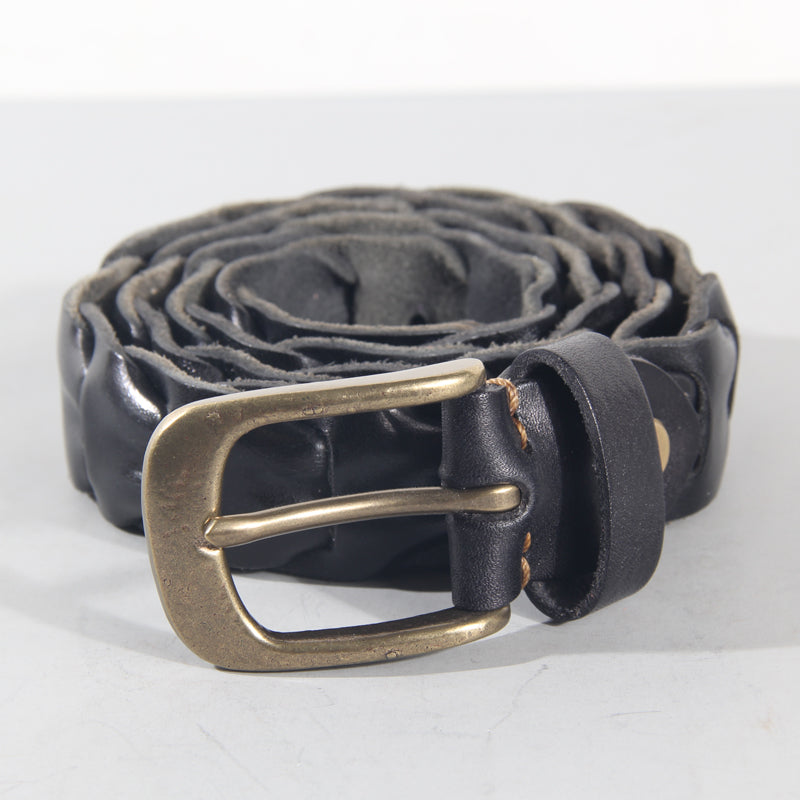 Denim Style Leather Belt With Copper Pin Buckle - Unisex, Glossy, And Durable