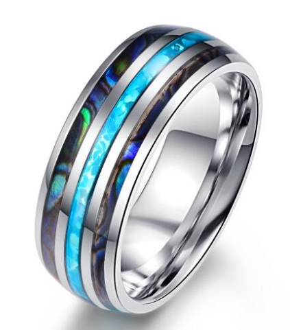 Nuncad 8MM Tungsten Caibide Wedding Ring Band Abalone Shell And Synthetic Opal For Men and Women