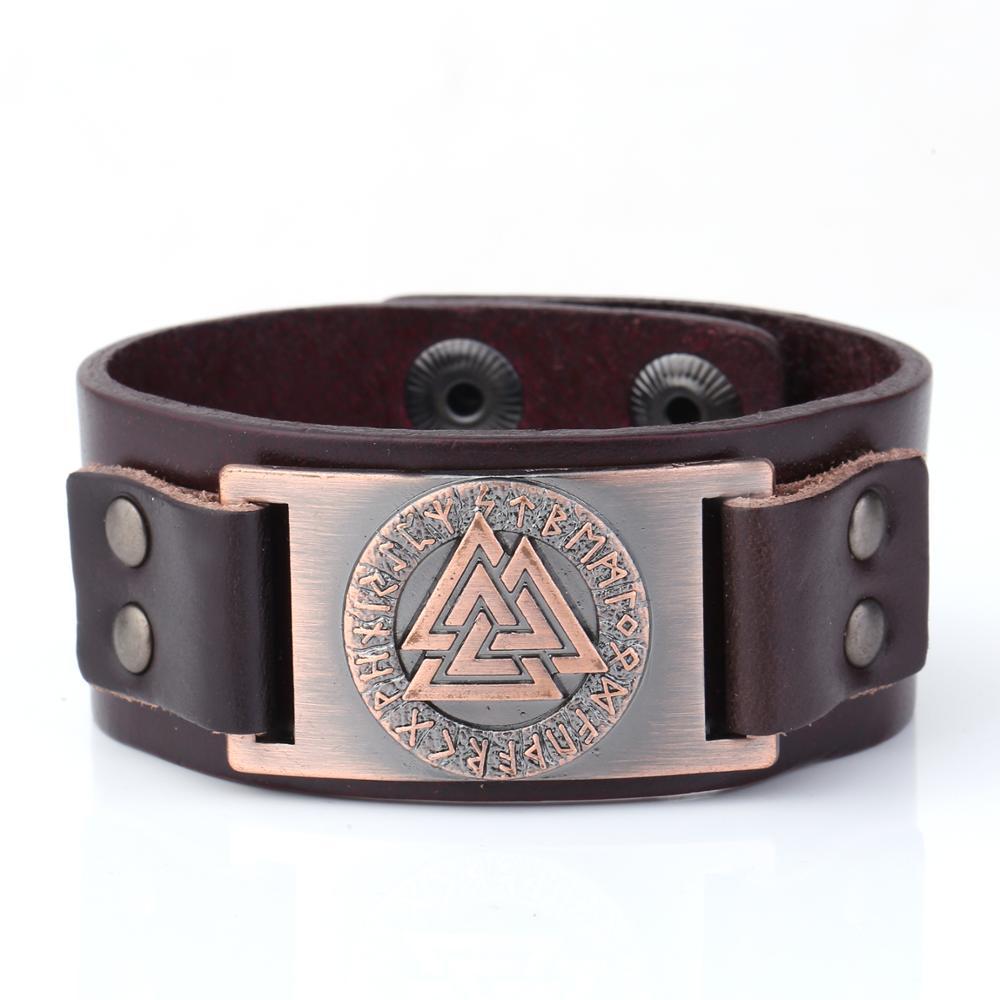 Nordic Vintage Viking Totem Leather Bracelet Odin Luenwen Men's Bracelet