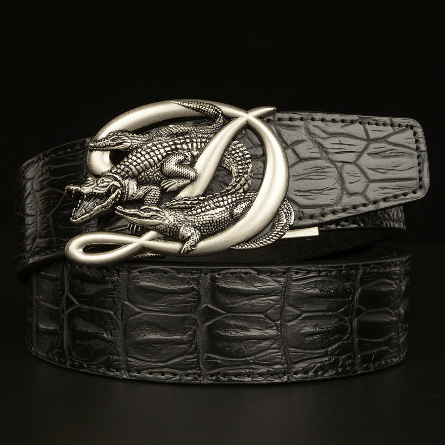 Beltcrocodile Buckle Men Belt Real Cowhide Automatic Buckle Casual