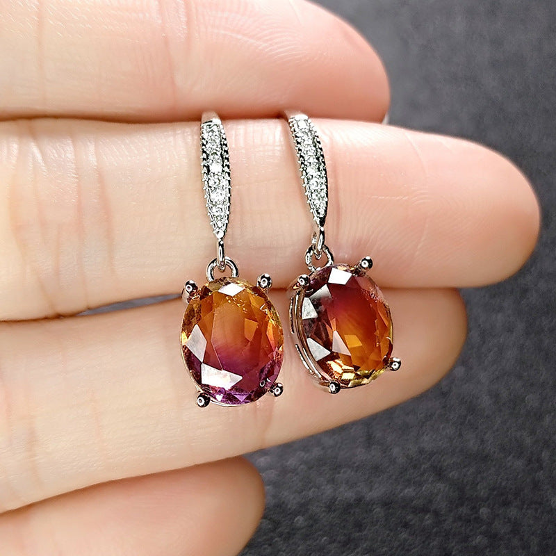 European Luxury Amethyst Celebrity Style Purple And Yellow Gradient Gemstone Earrings