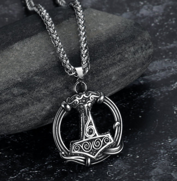 Asgard Crafted Circular Horn Rune Pendant Chain in Titanium Steel - A Retro and Vintage Accessory