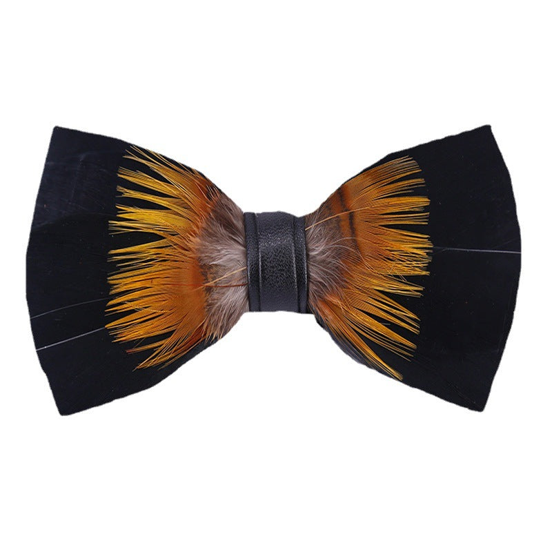 Fashion Feather Bow Tie Groomsman Brooch Collar Flower Pin