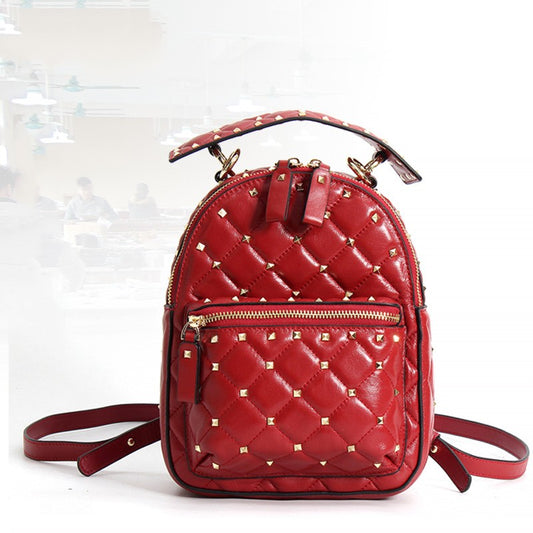 Top Layer Leather Korean Rivet Sheepskin Backpack