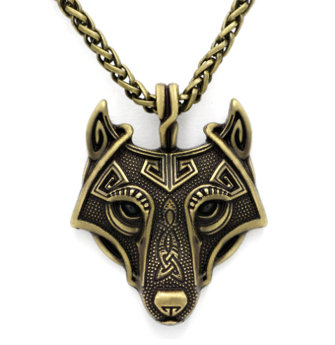 Asgard Crafted Norse Grey Wolf Head Pendant Chain