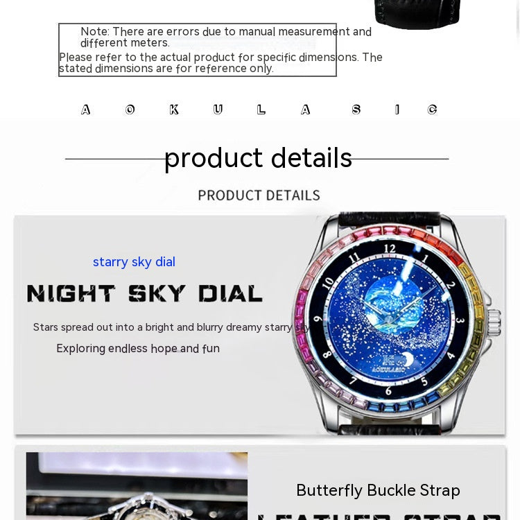 Ogulas Starry Sky Colorful Crystals Automatic Mechanical Watch Men's Waterproof Luminous Personality