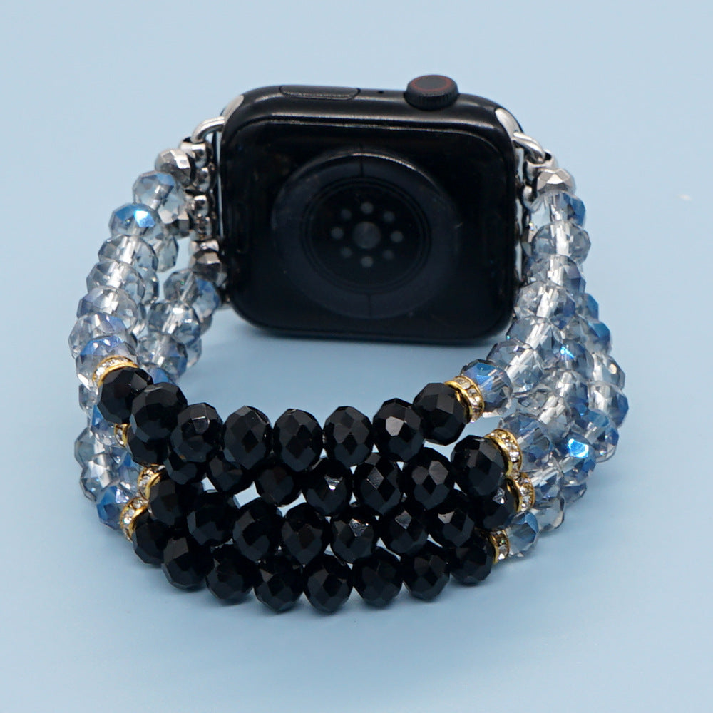 Blue Black Crystal Strap With Gold Plated Gallstone Spacer And Square Watch Face