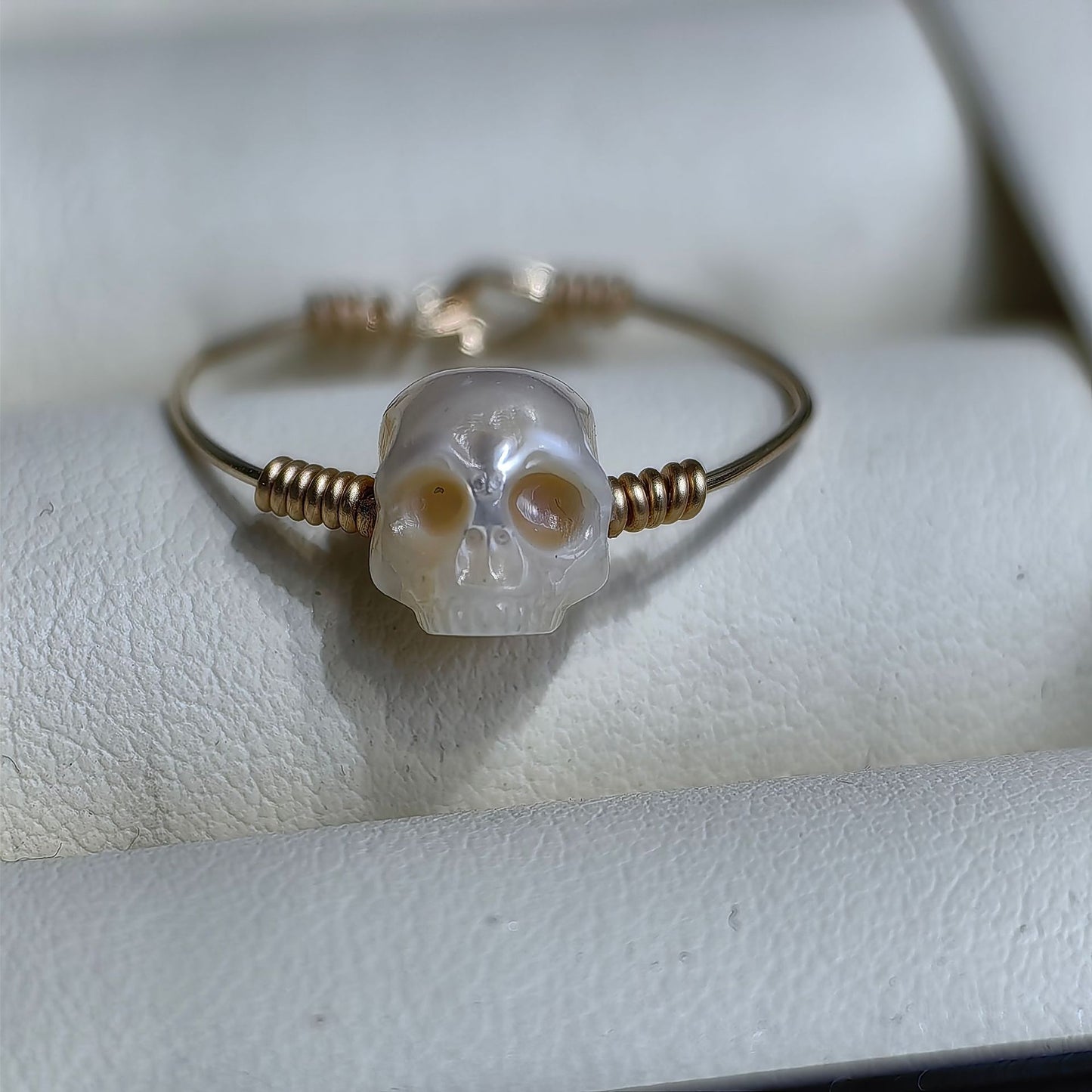 8-9Mm Natural Freshwater Carved Pearl Advanced Skull European And American 14K Bag Gold Ring