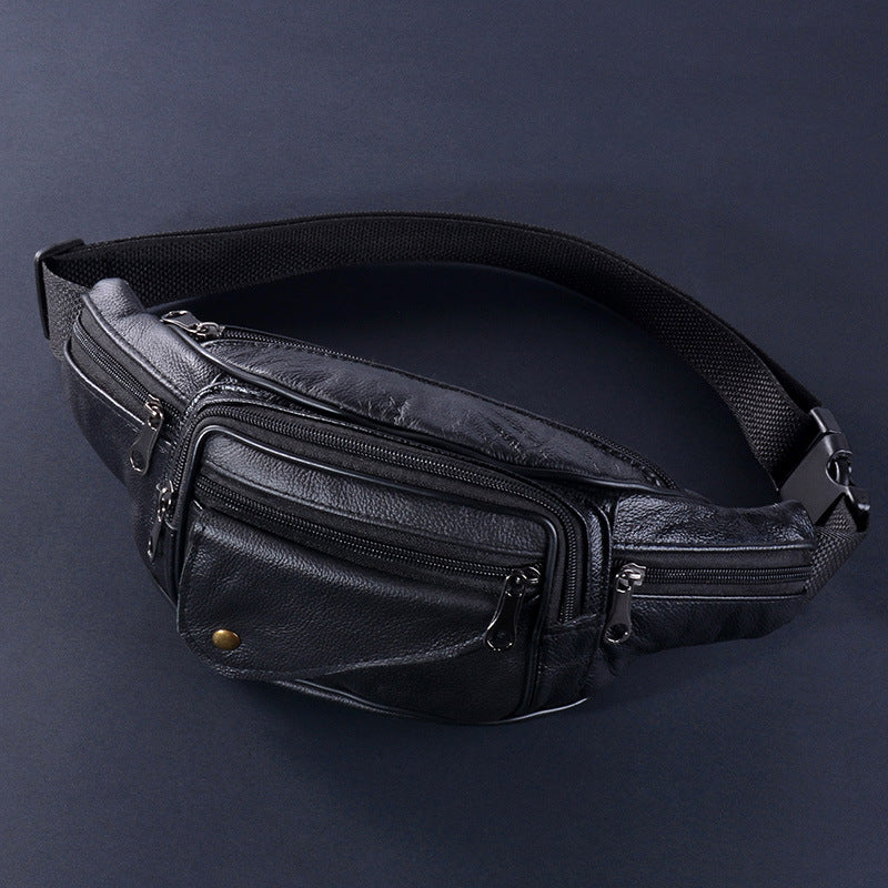 Men's Leather Multifunctional Casual Outdoor Large-Capacity Diagonal Waist Bag