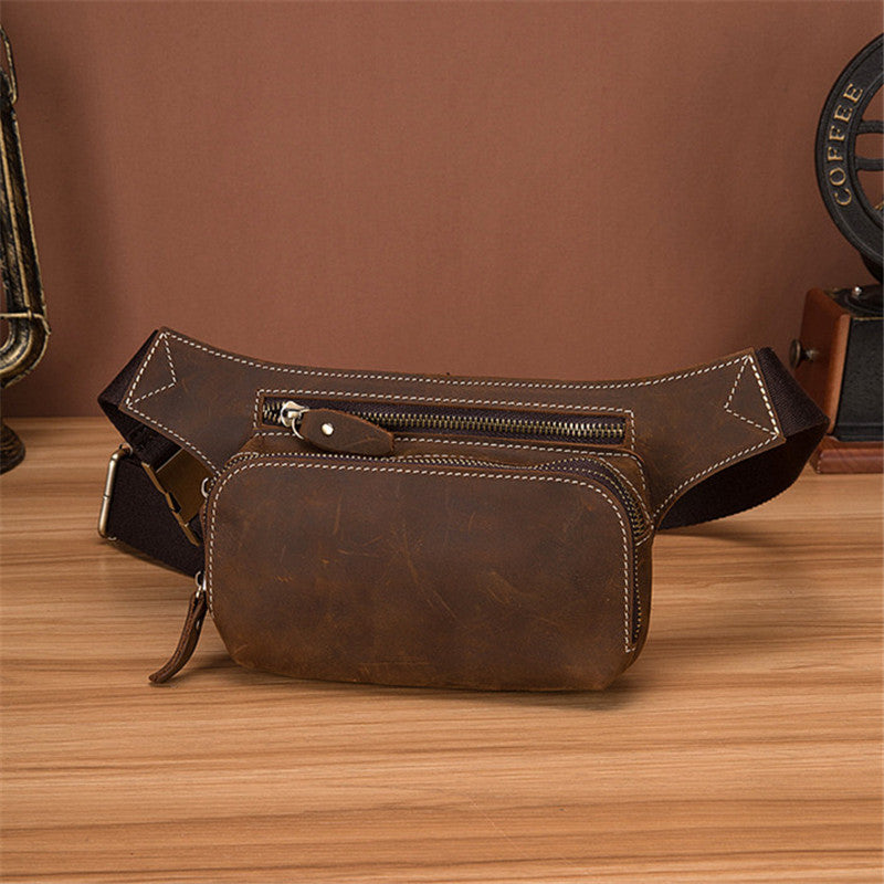 Top Layer Cowhide Men's Sports Waist Bag