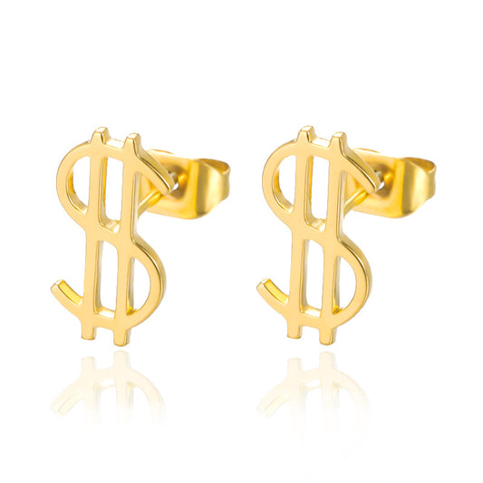 European And American Hot Simple Stainless Steel Earrings For Men and Women With Dollar Signs