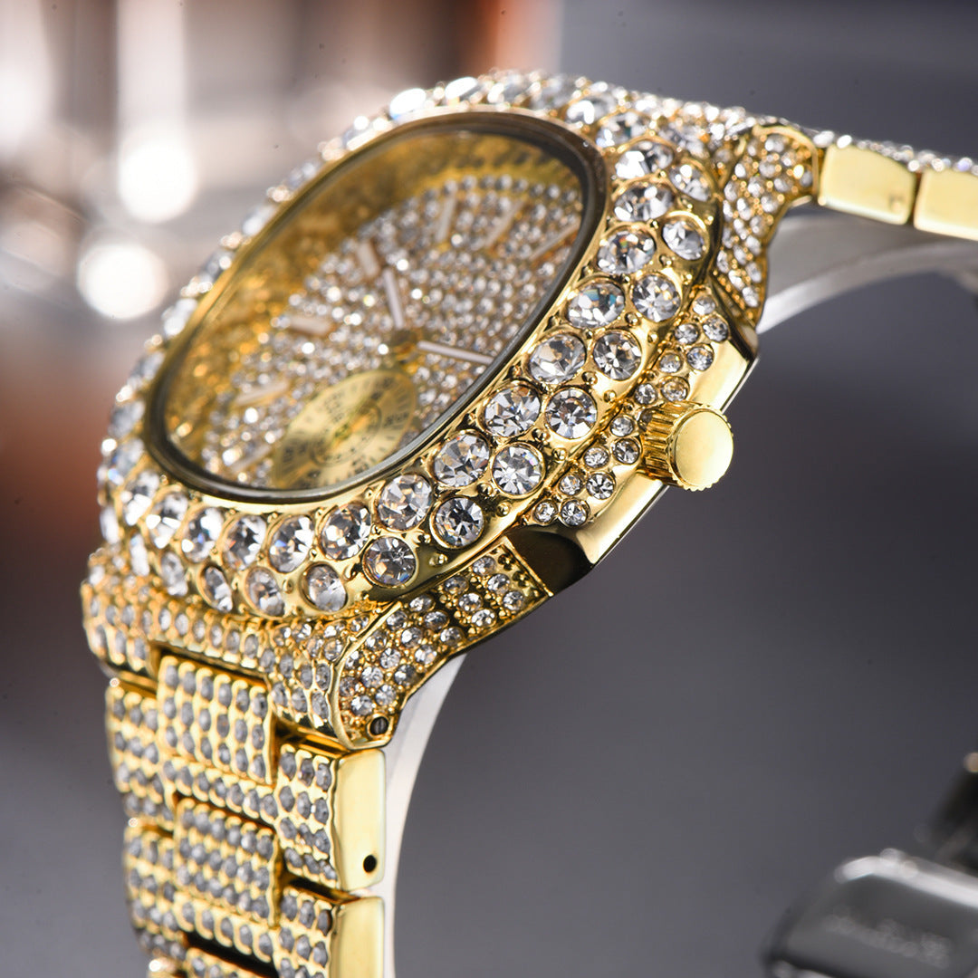 Hip Hop Celebrity Watch With Full Diamond Design And Quartz Movement