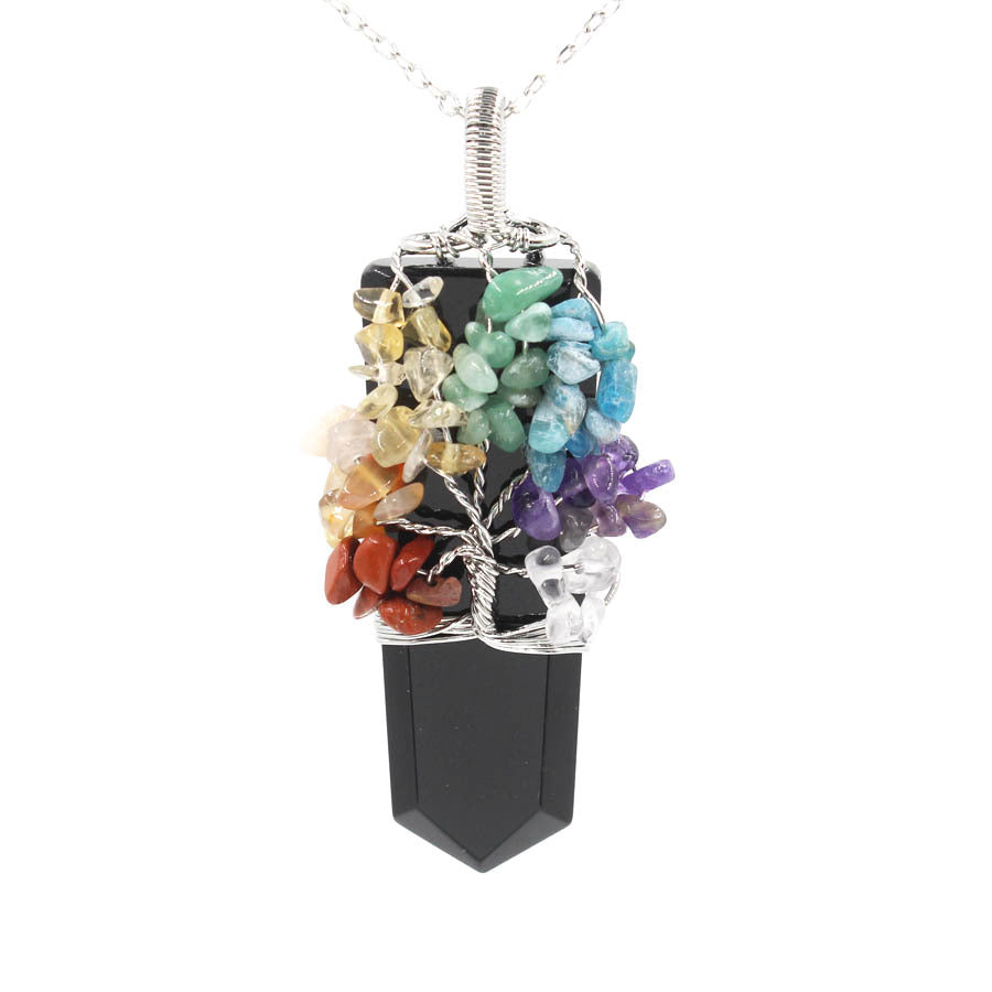 Crystal Column Tree Of Life Winding Pendant Necklace