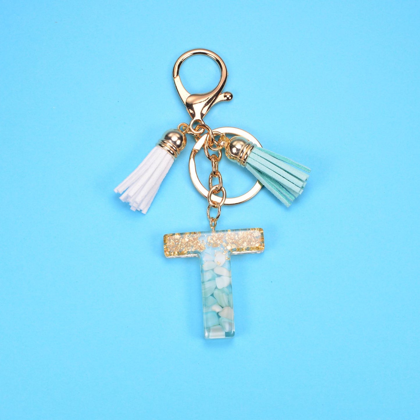 English Alphabet Keychain Tassel Pendant Stone Gold Foil Resin Key