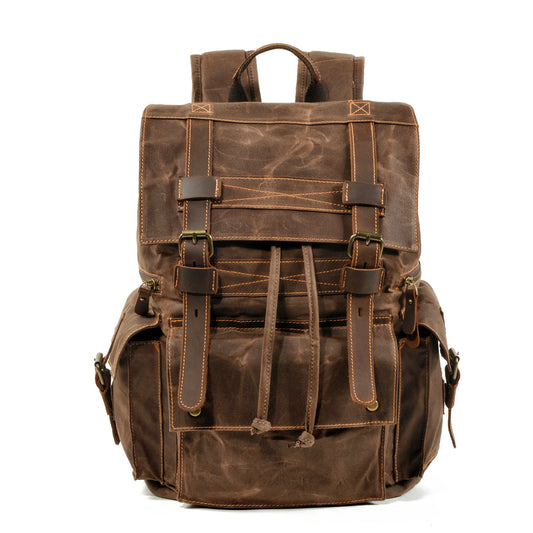 Men's and Women's Beeswax Canvas Travel Outdoor Leather Mountaineering Bag