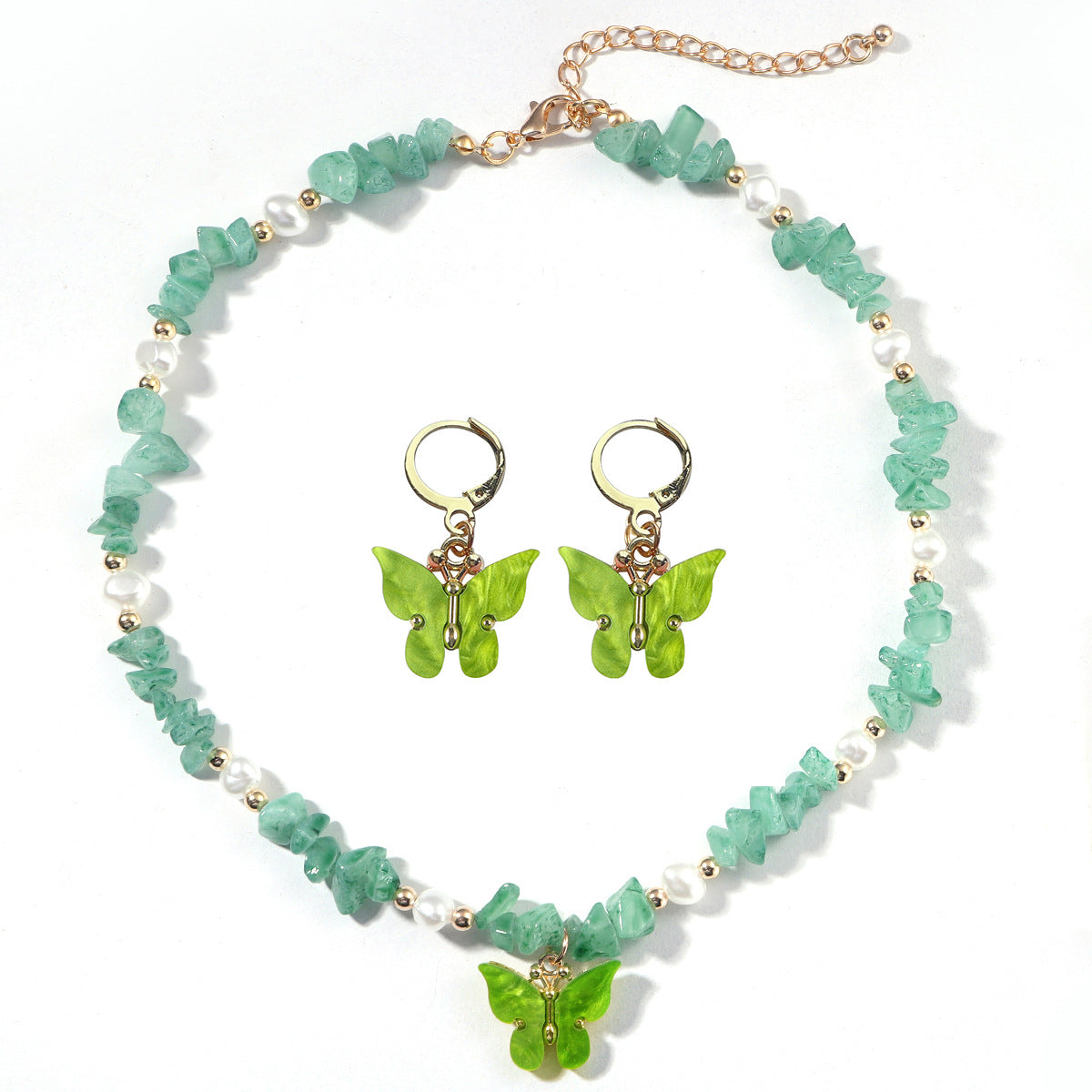 Graceful Mori Color Resin Butterfly Earrings And Necklace Set