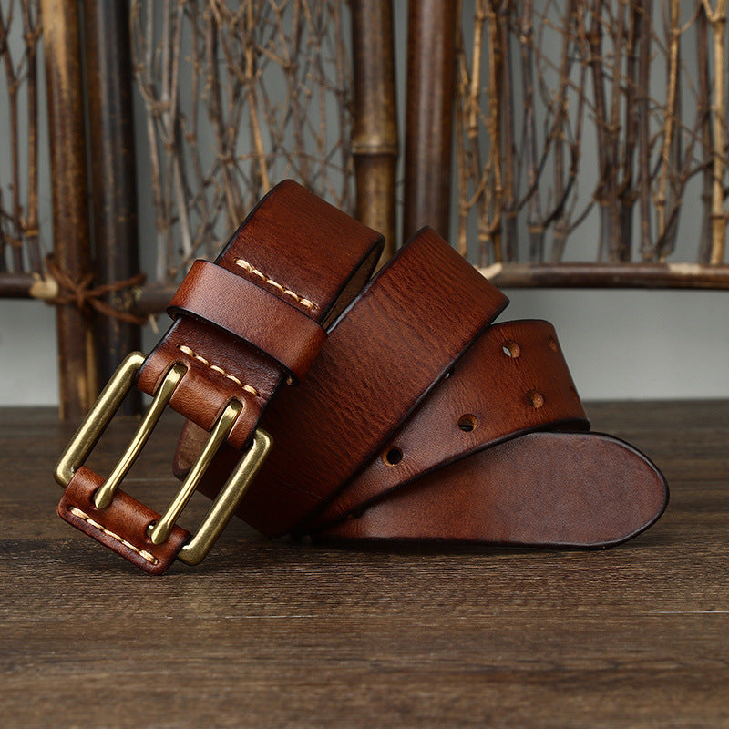 Men's First Layer Cowhide Vintage Brass Buckle Belt