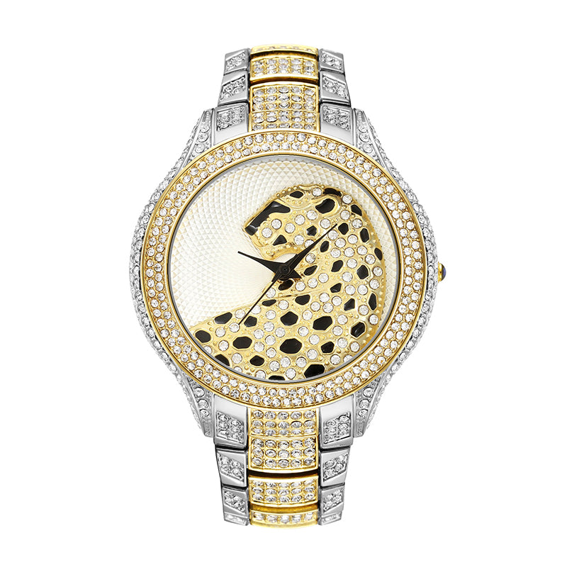 Round Leopard Full Diamond English Ladies Watch