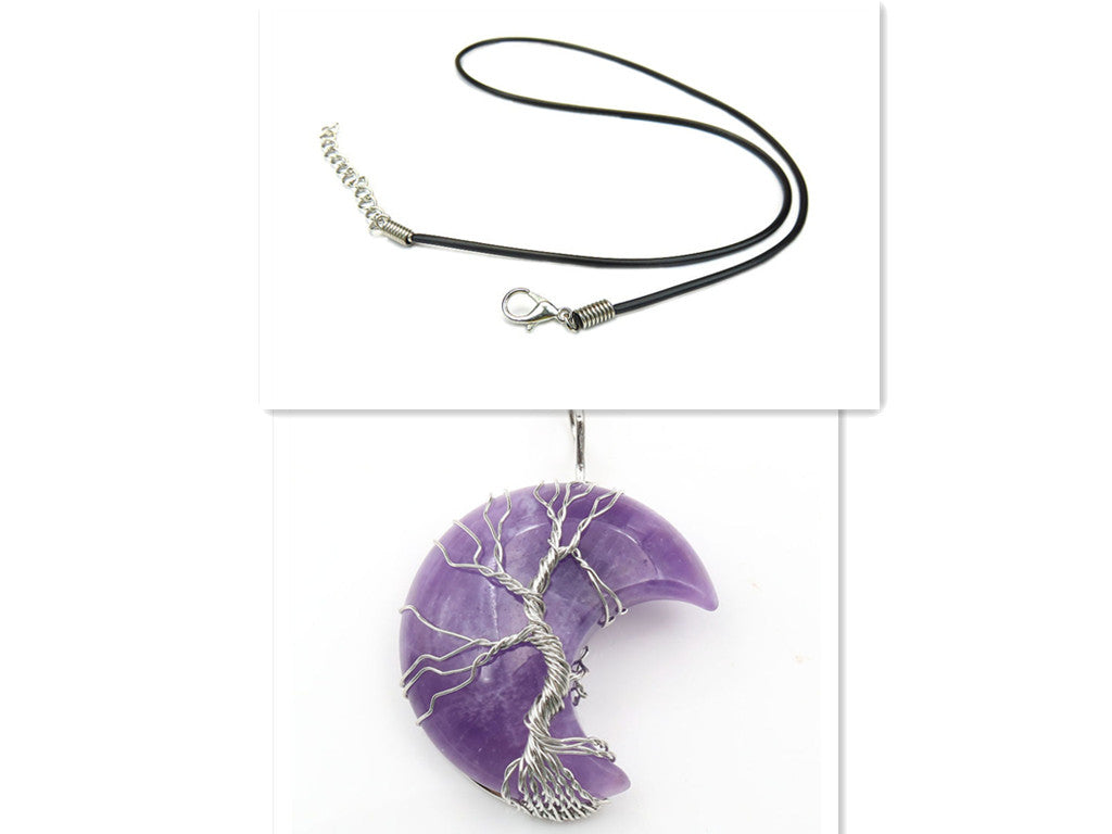 Cross-Border Hot Handmade Necklace Jewelry Moon Natural Crystal Stone Tree Of Life Jewelry Pendant Necklace Accessories