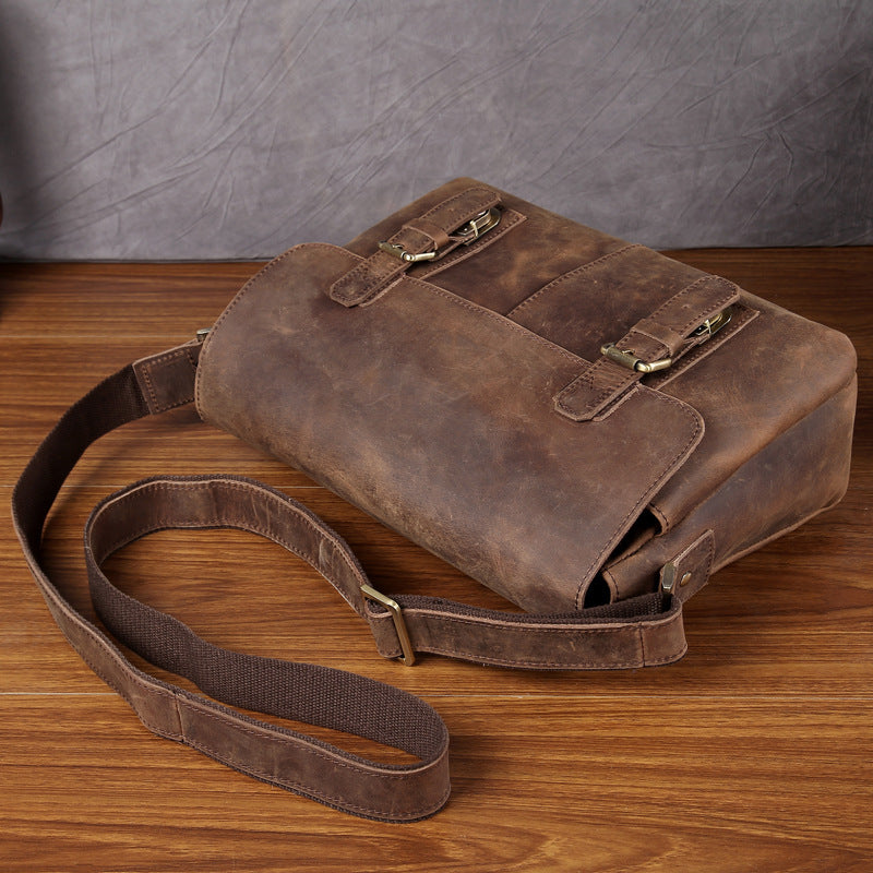 Men's Crazy Horse Leather Top Layer Cowhide Messenger Bag