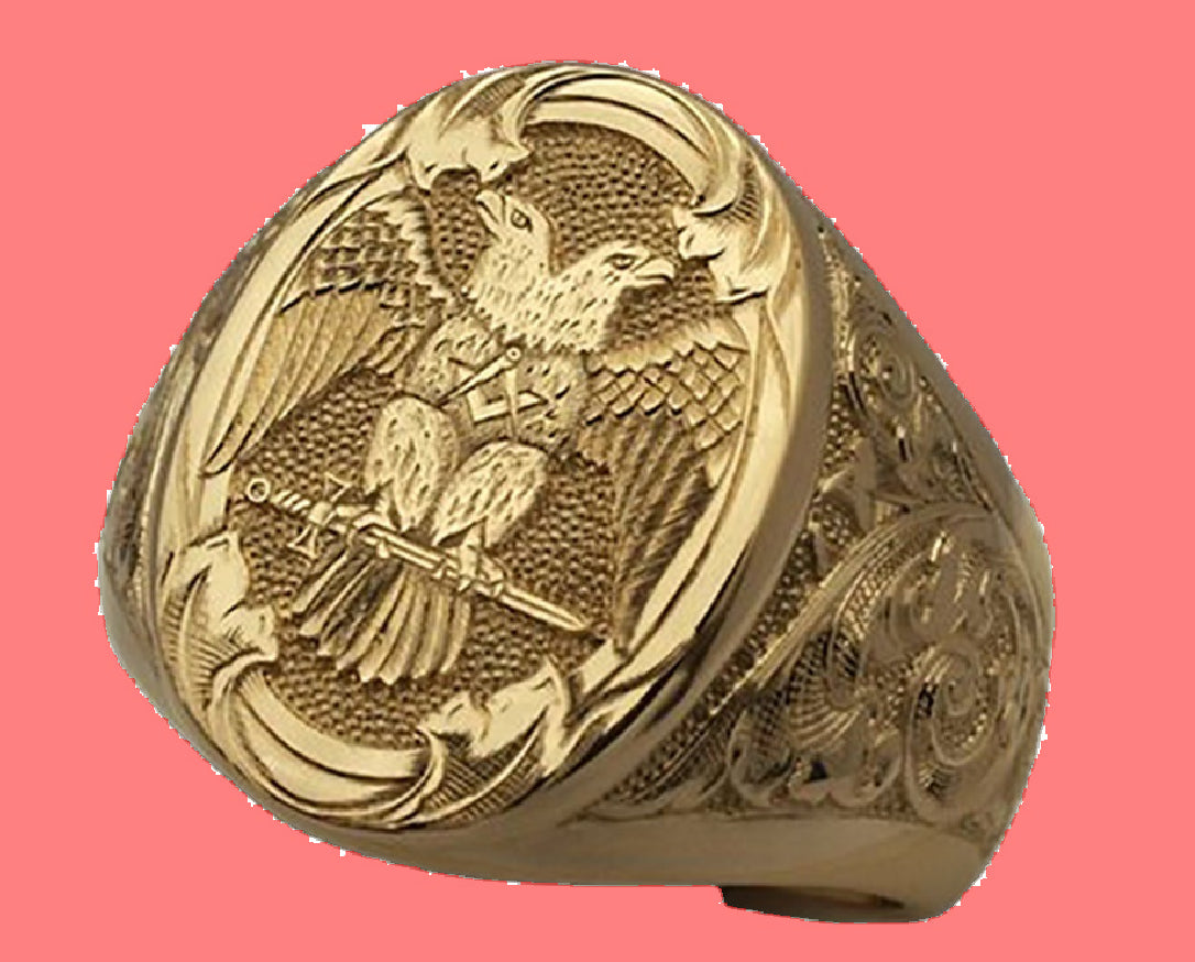 Golden Double-Headed Eagle Wings Carving Ring